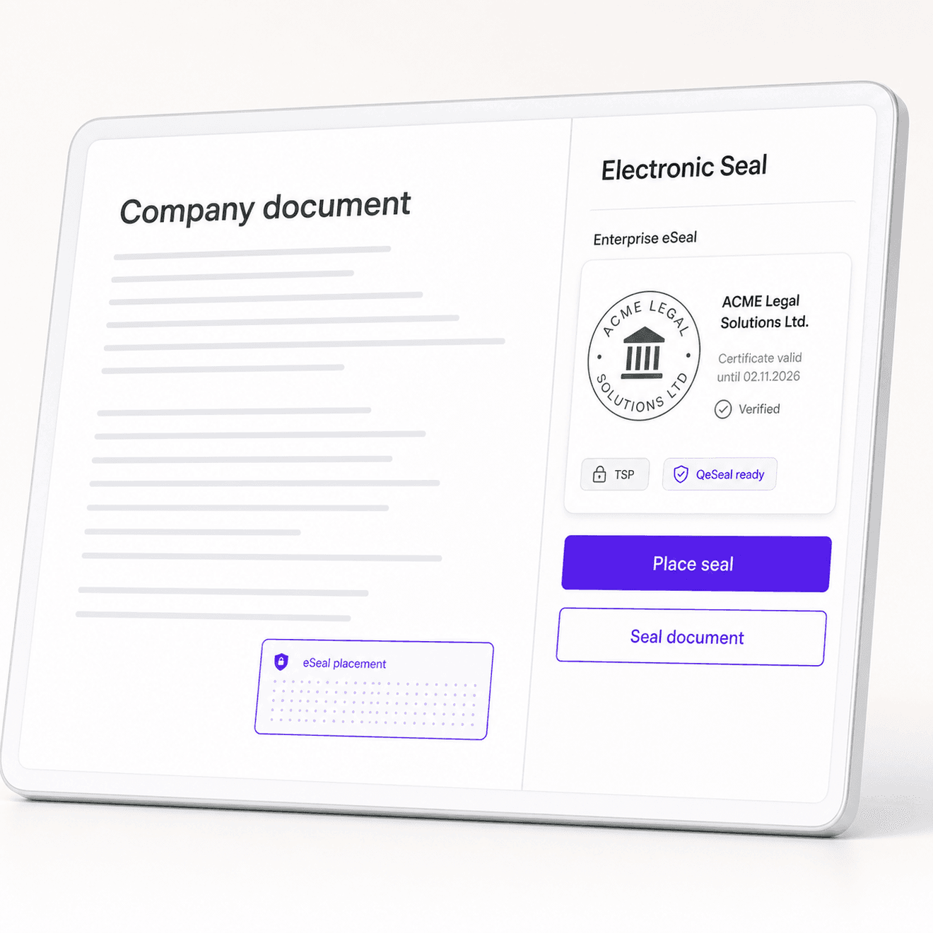 Electronic seal validating a company-issued document