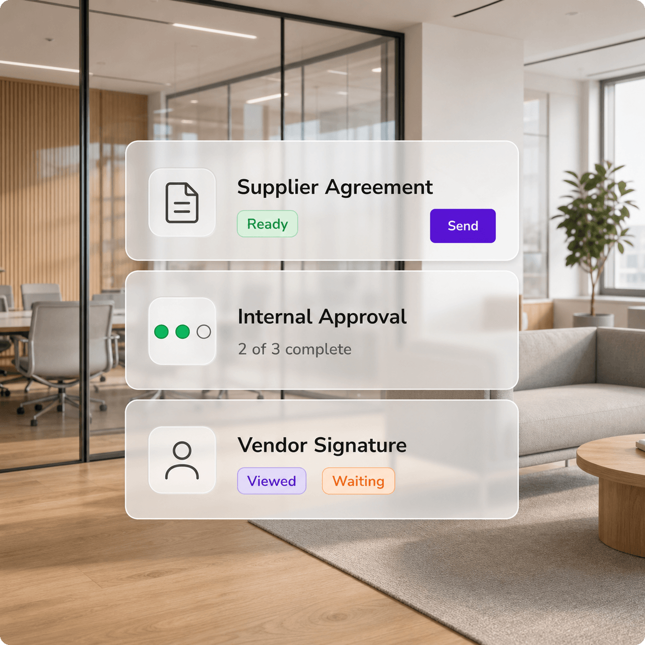 Procurement agreement moving through approval and supplier signature