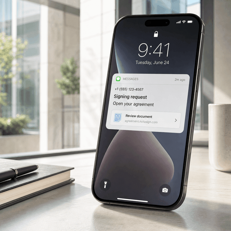 SMS and WhatsApp signing links sent to a mobile device