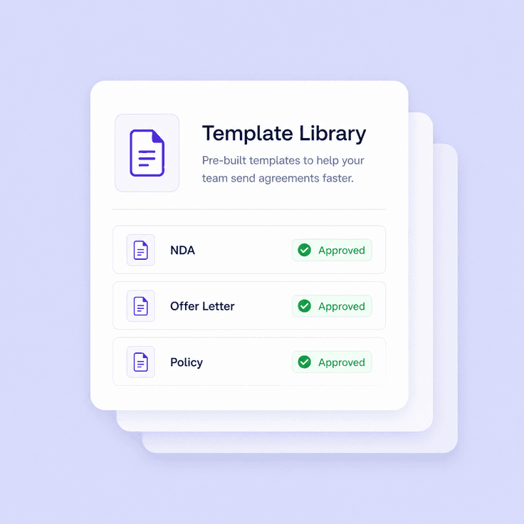 Reusable document template card for eSignature workflows