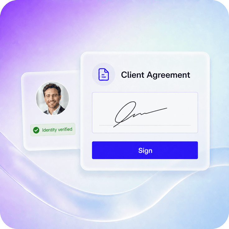Client signing a legal agreement from a browser