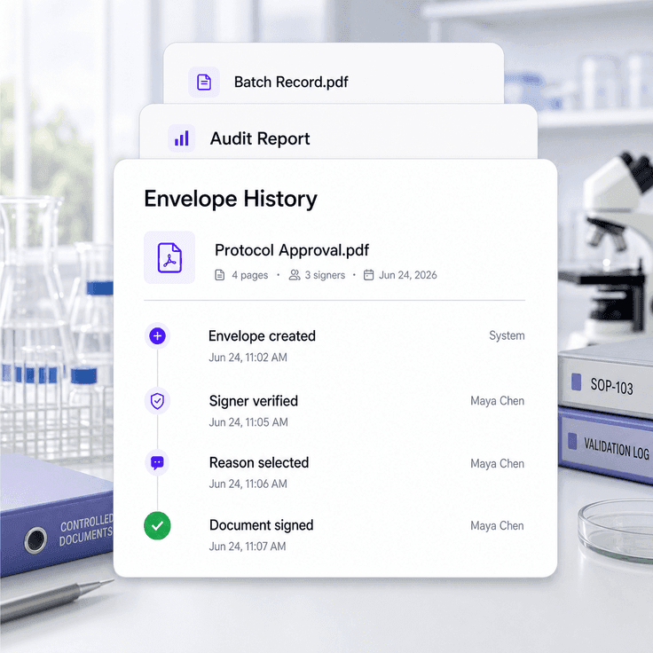 Envelope History for a regulated signing workflow
