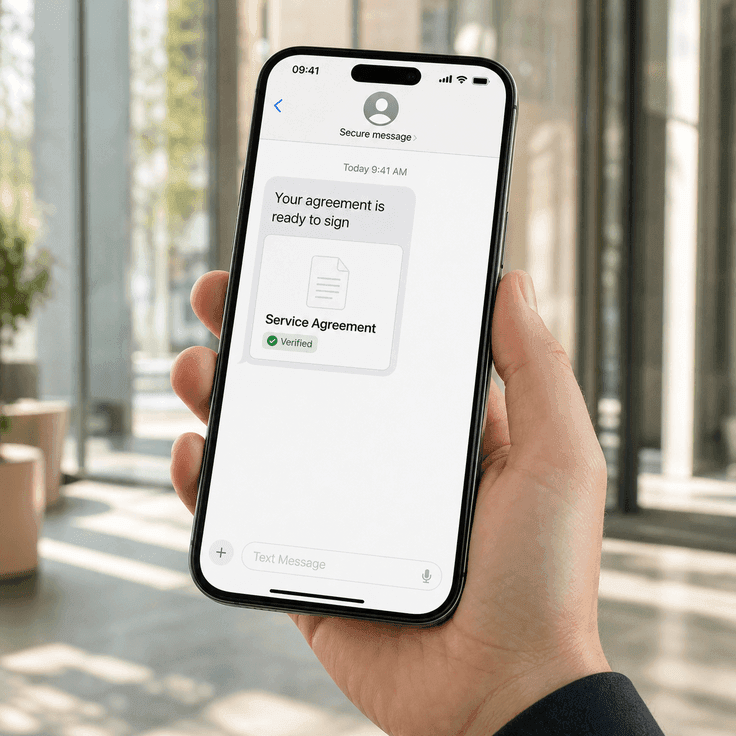 Mobile signer opening an eSignature request from SMS