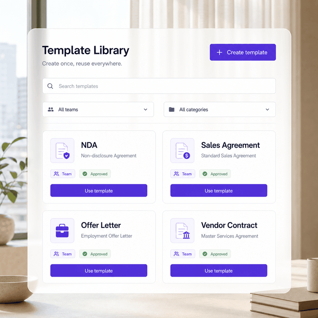 Template library with reusable agreement cards
