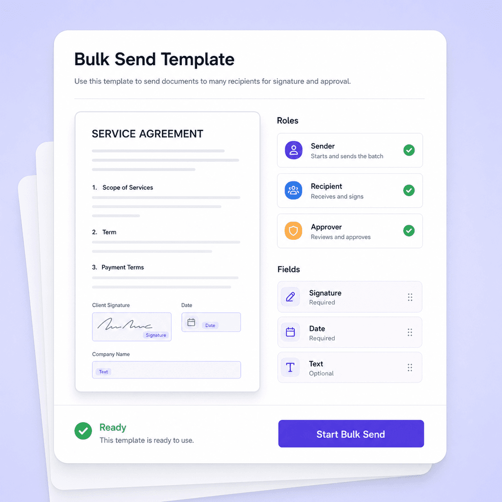 Bulk send template with documents roles and fields