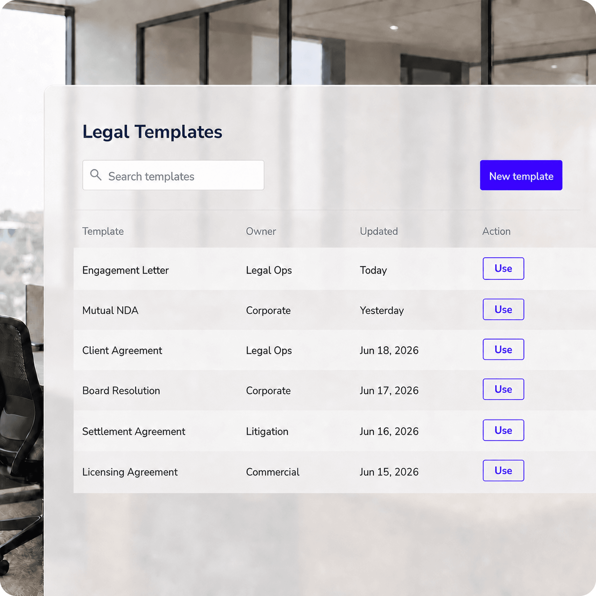 Reusable templates for engagement letters and legal agreements