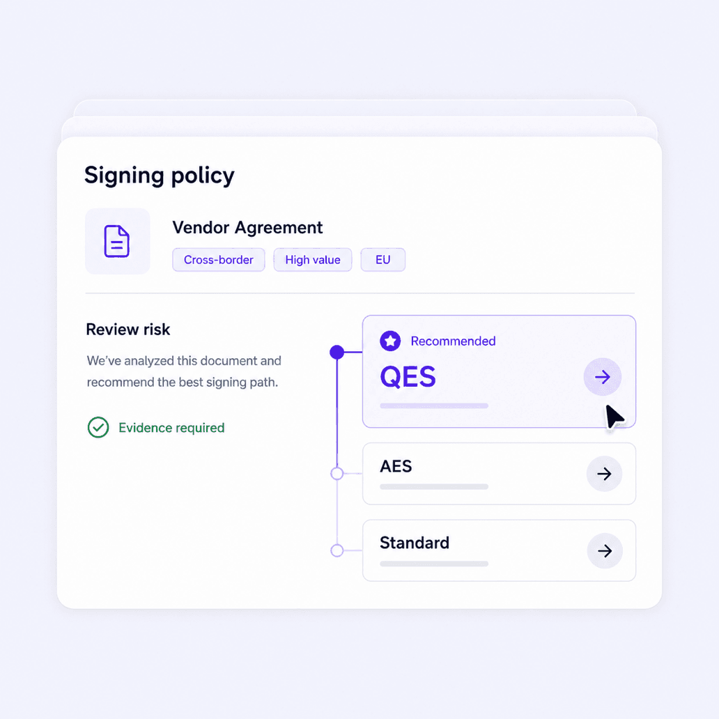 Signing policy recommending the right assurance level