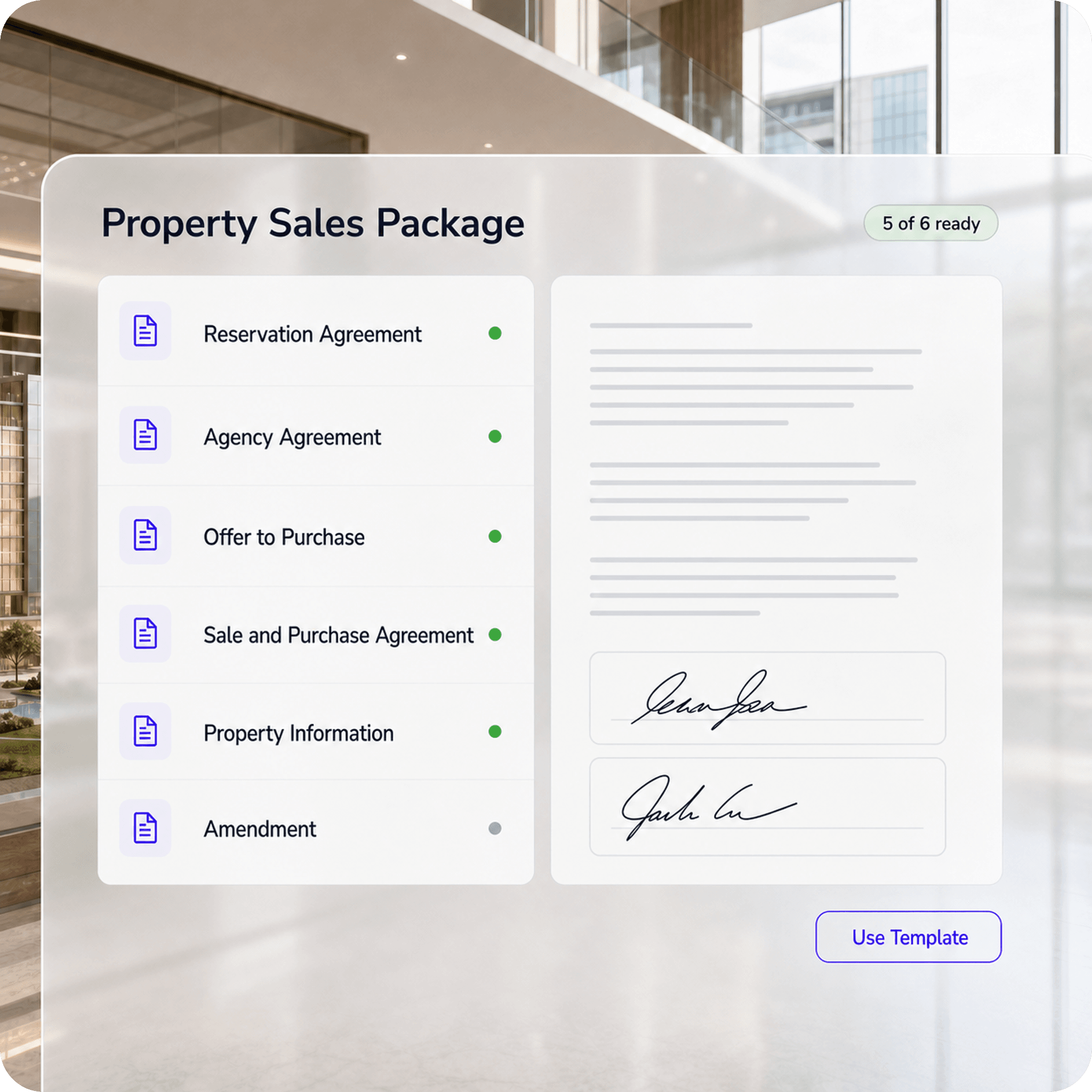 Property sales agreement package from offer to signature