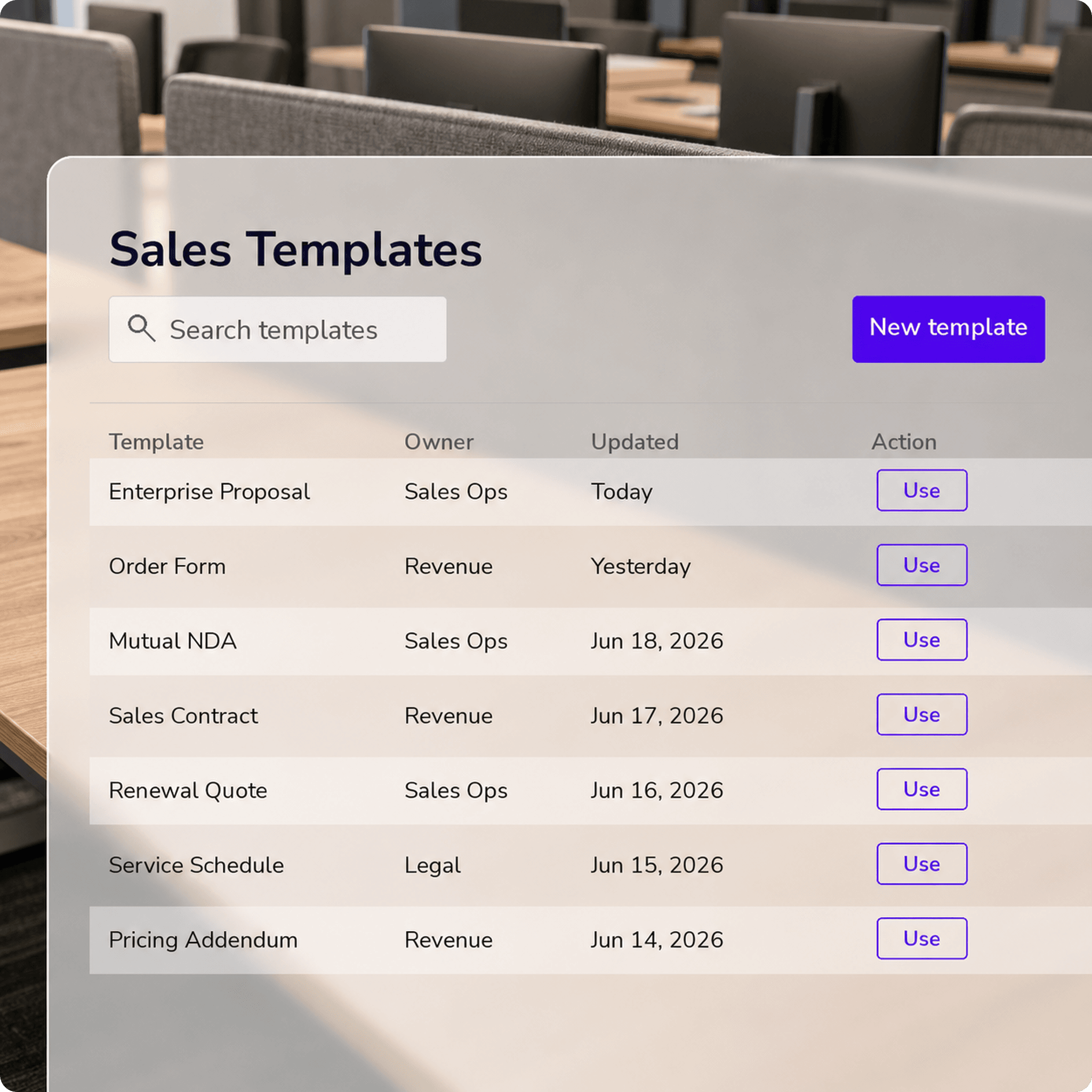 Reusable templates for proposals and sales agreements