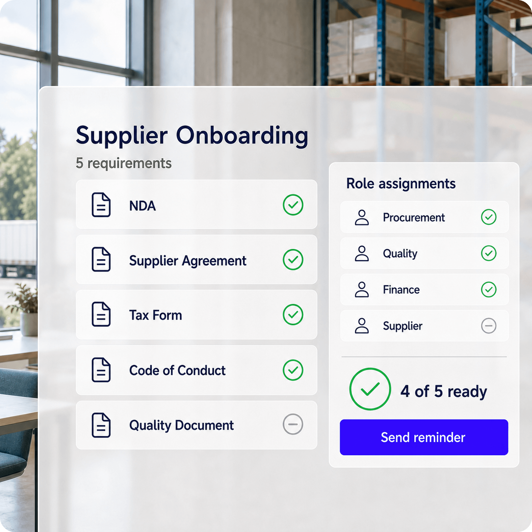 Manufacturing supplier onboarding package with assigned roles