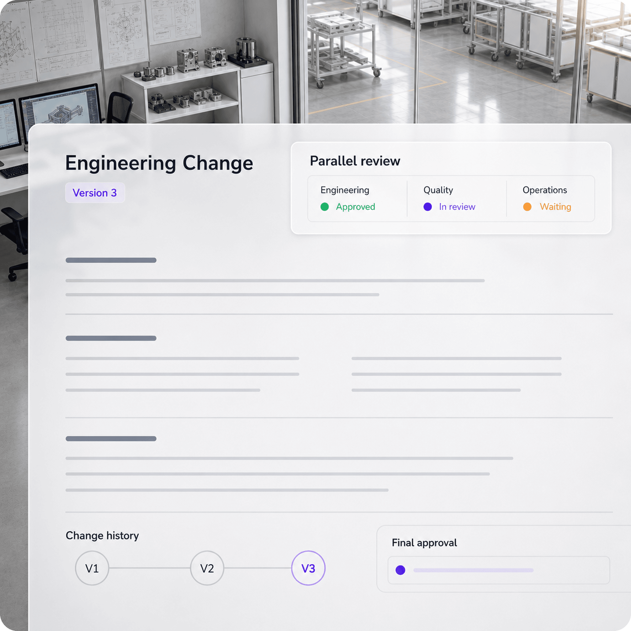 Engineering change request routed through manufacturing approval