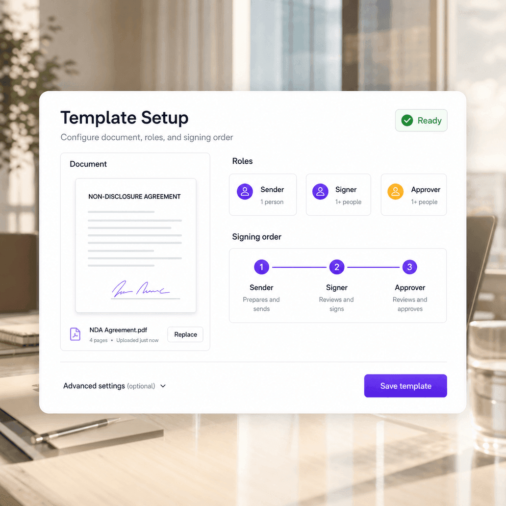 Template setup with signer roles and signing order