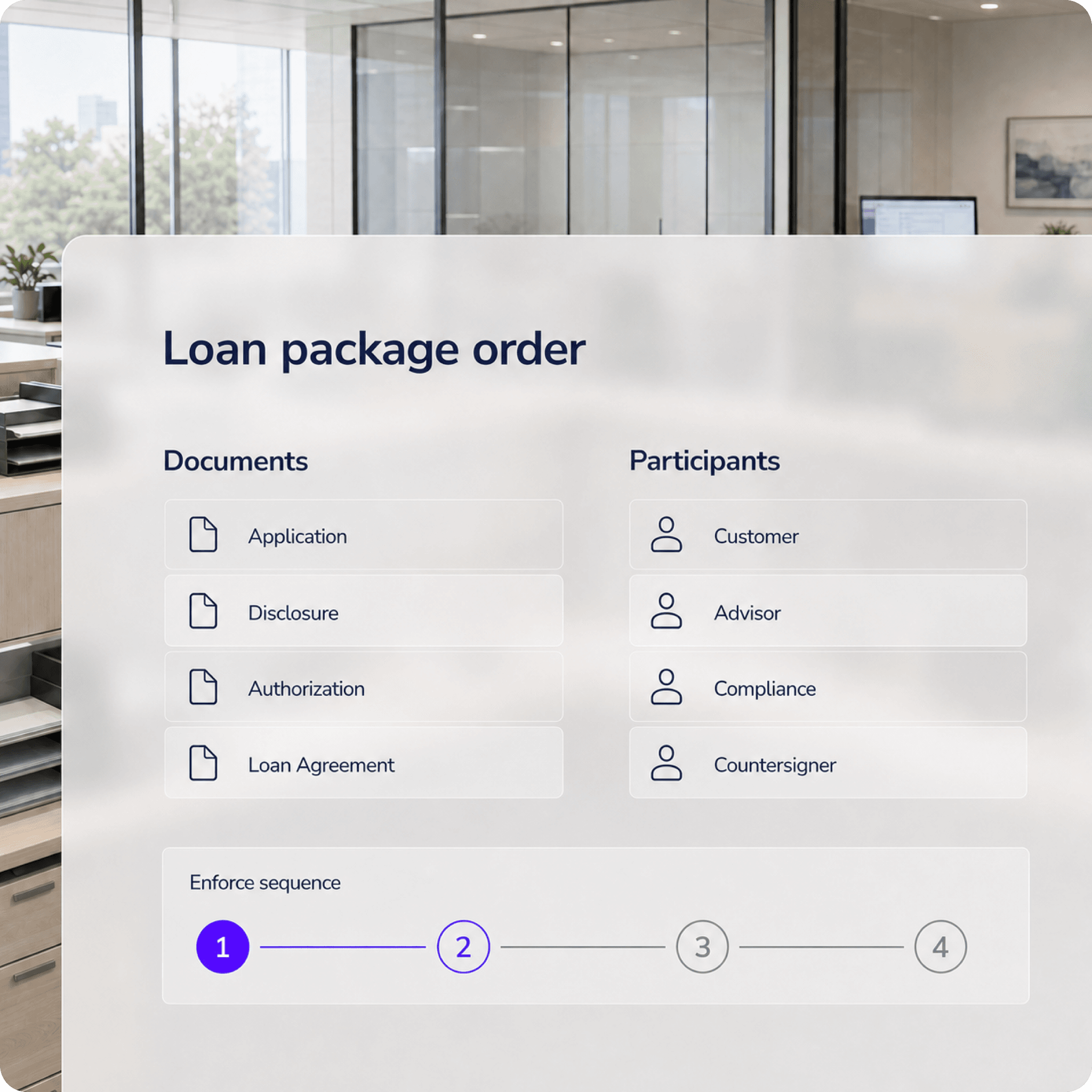 Financial documents and participants following a defined signing order