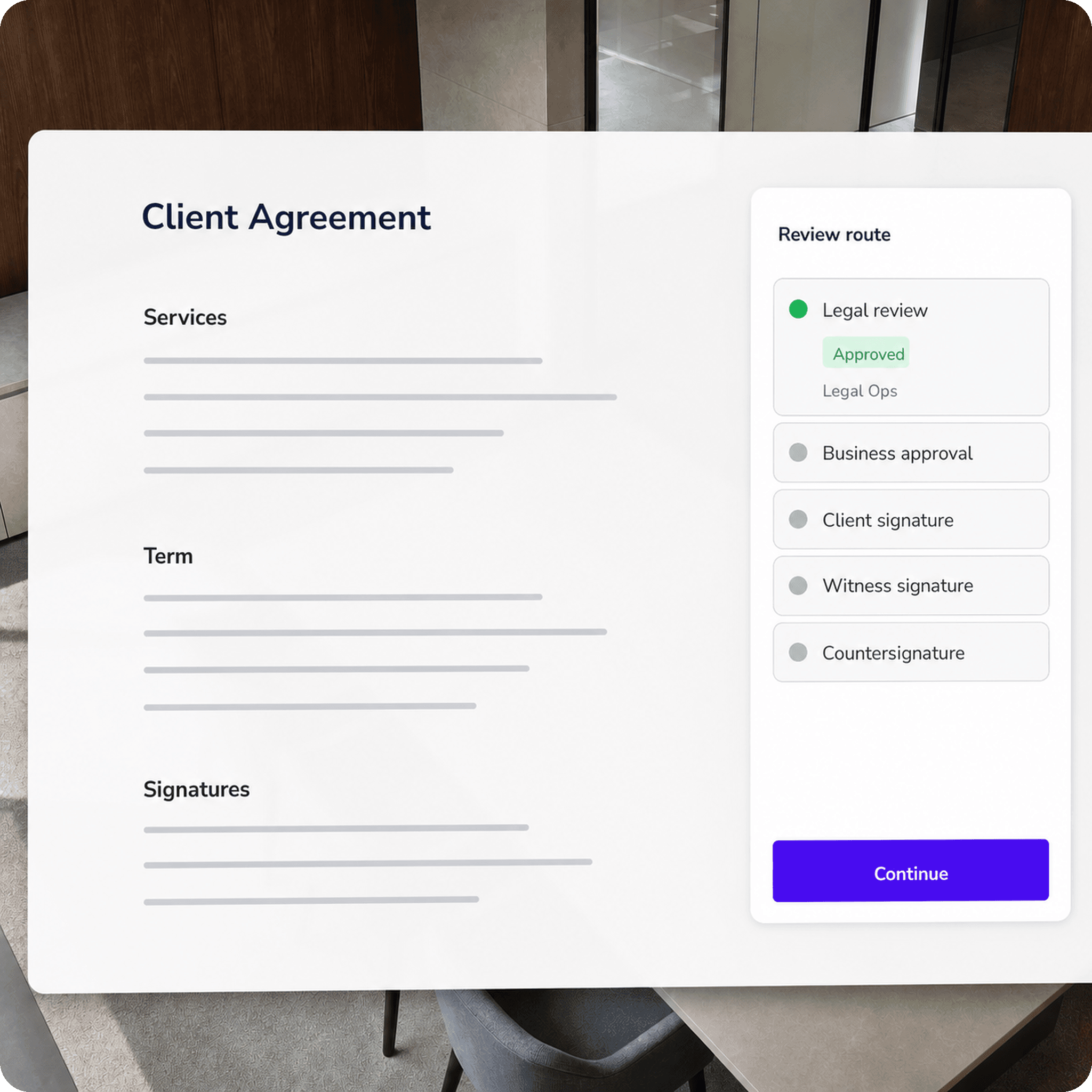 Sequential and parallel review workflow for a legal agreement