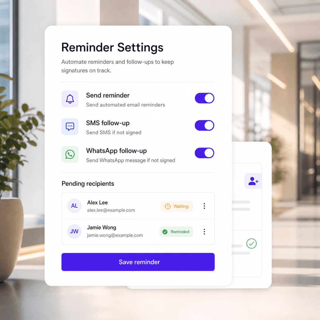 Signing reminder settings for pending recipients
