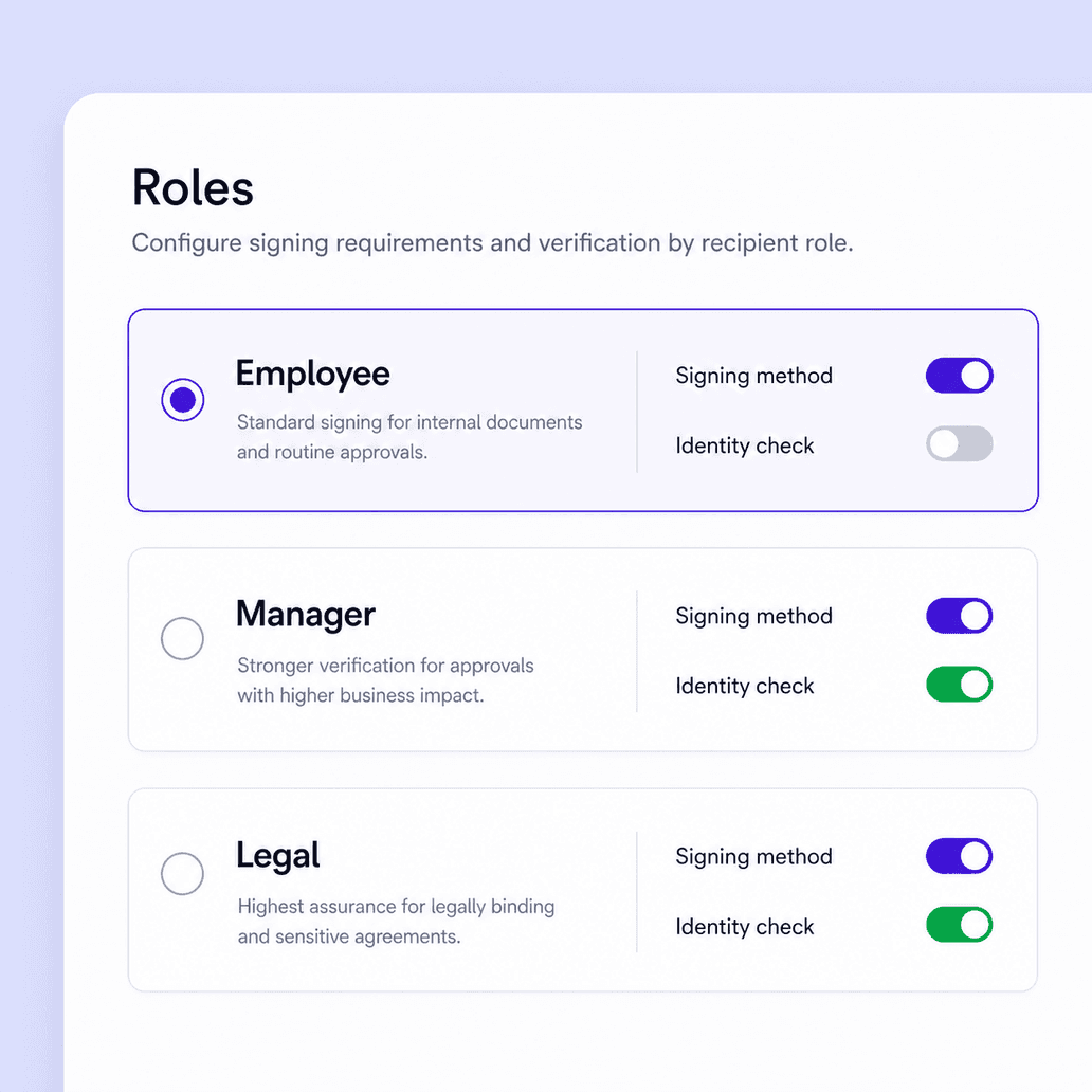 Bulk recipient roles with signing method and eKYC settings