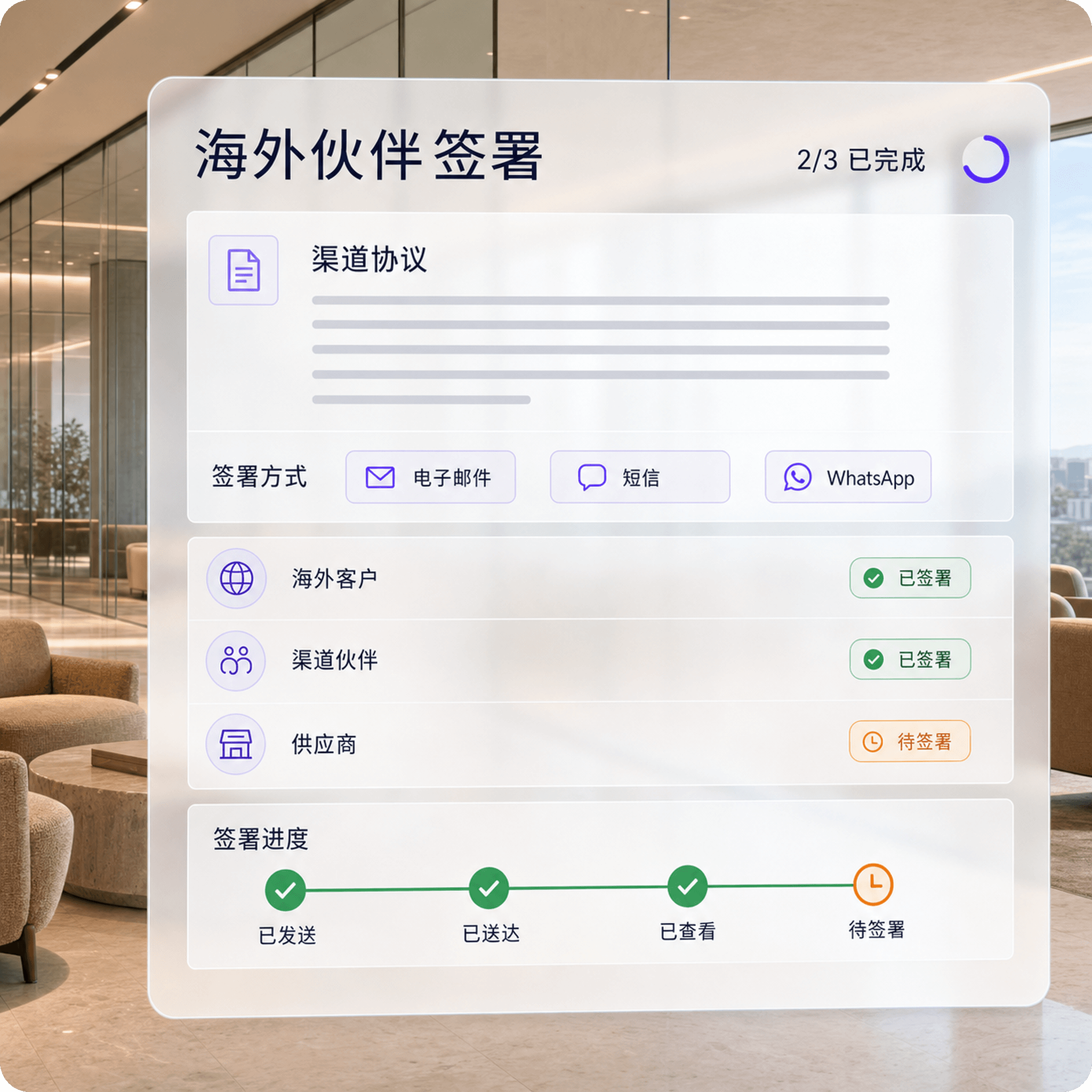 海外客户与合作伙伴通过浏览器完成跨境合同签署