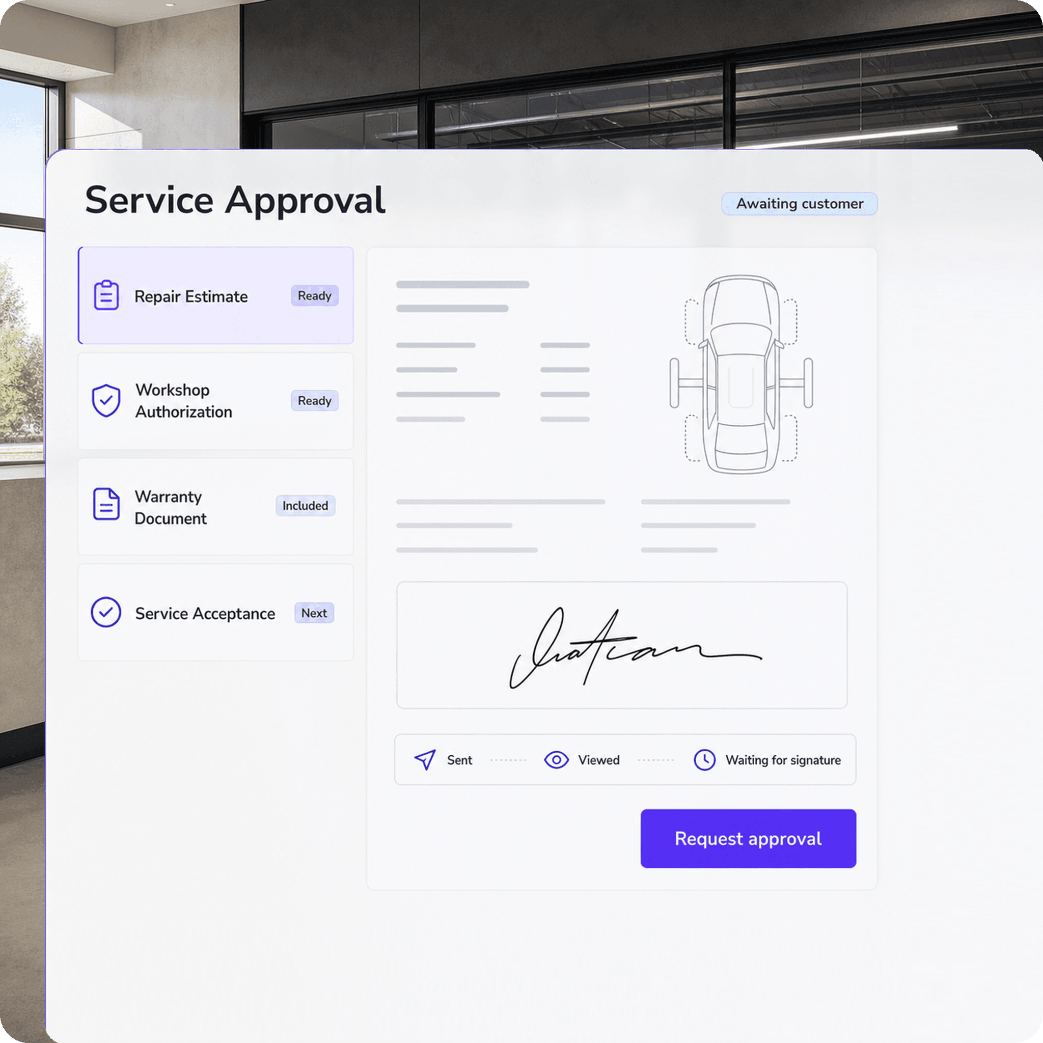 Automotive repair and service documents ready for customer approval