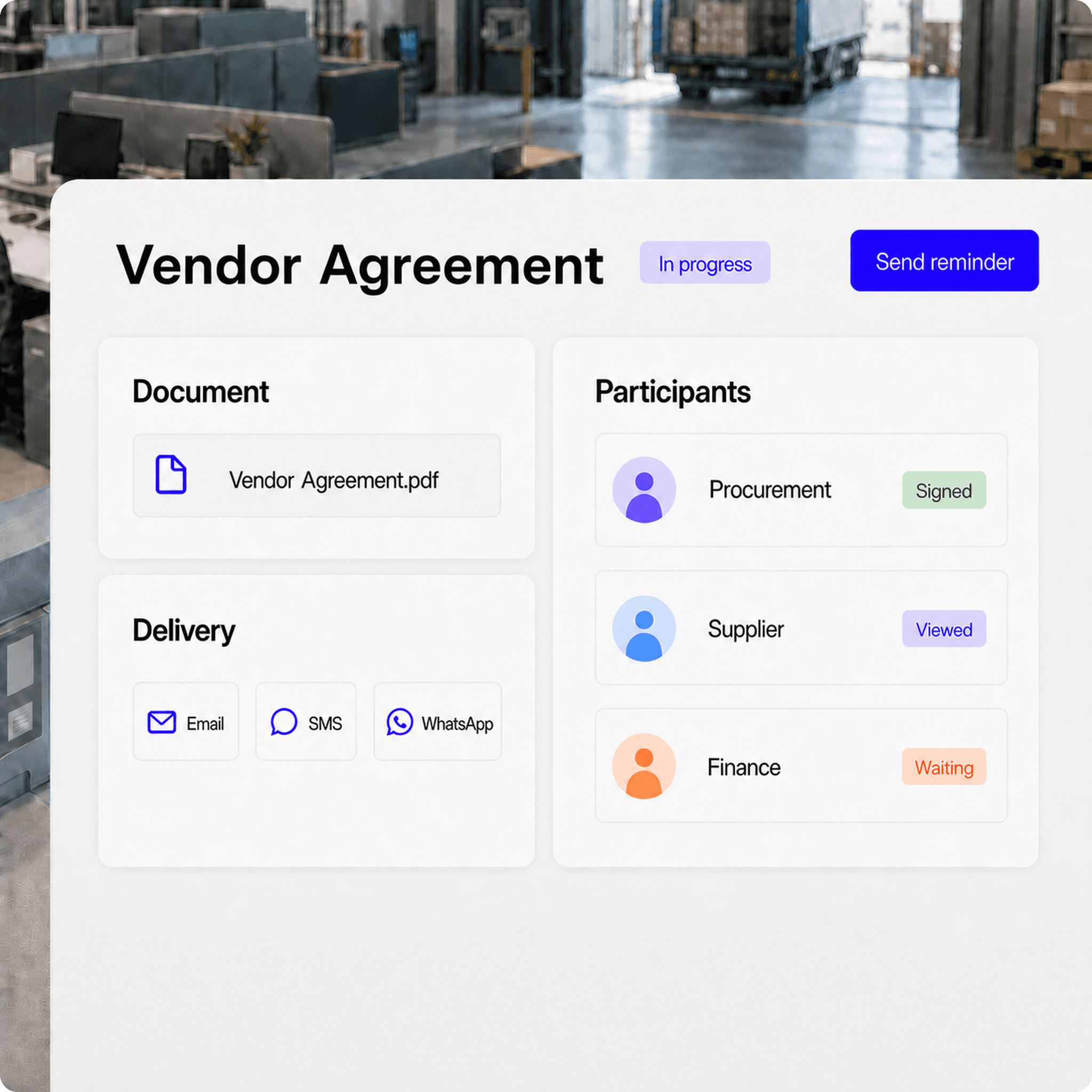 Supplier signing status and reminders for procurement agreements