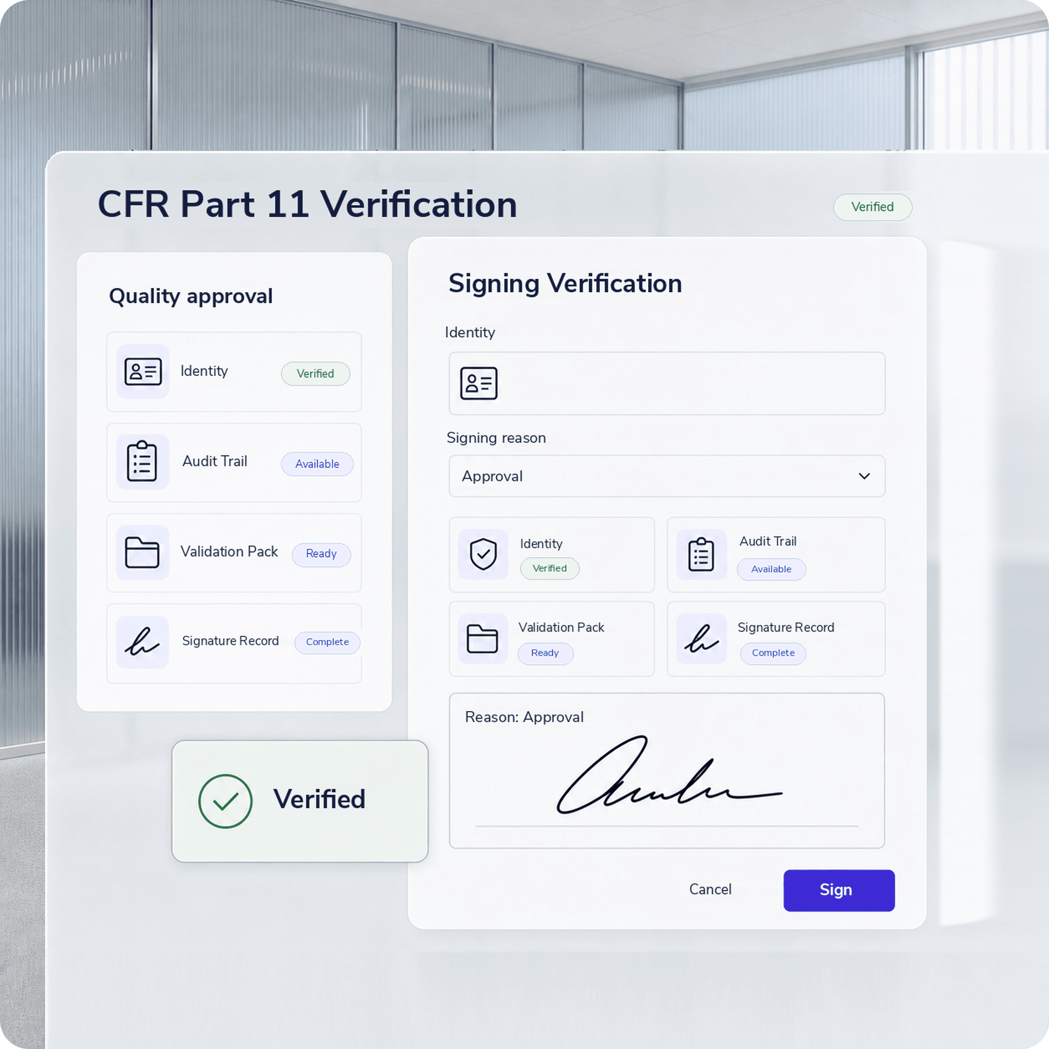 Nota Sign CFR Part 11 workspace for regulated life sciences signing