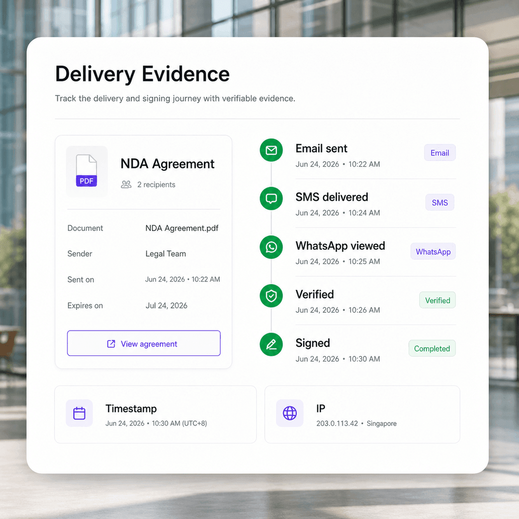 Delivery and signing events recorded for an agreement