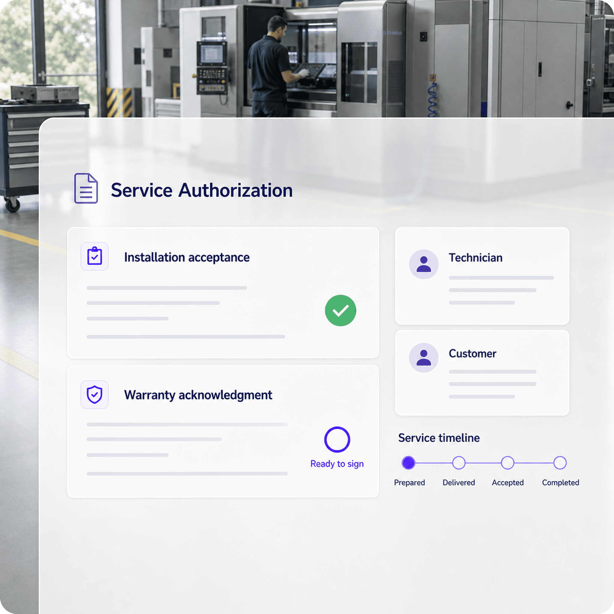 Customer and channel partner completing service documents