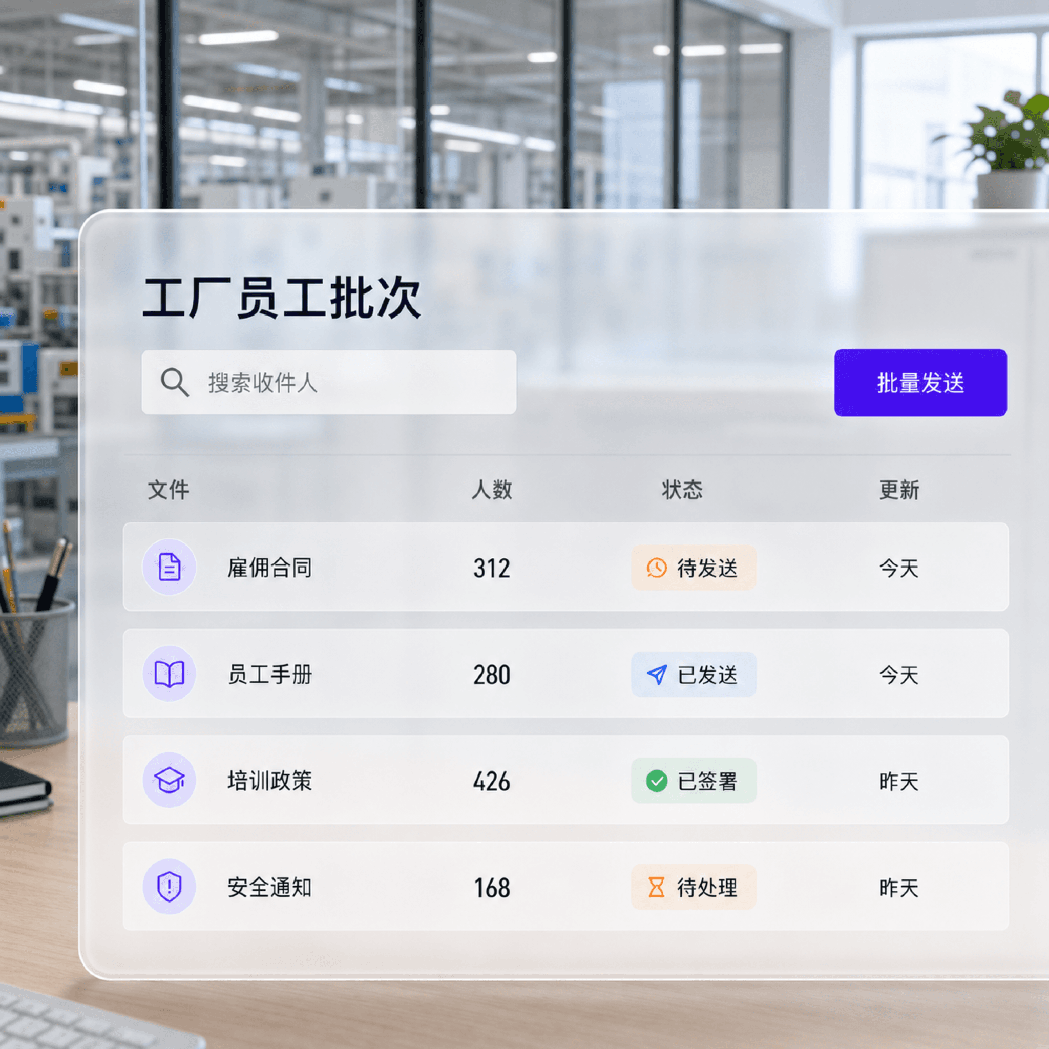 印尼工厂员工入职文件批量发送和签署进度